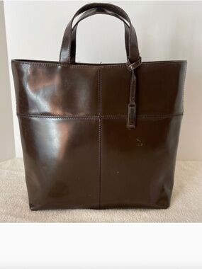 Gucci Brown Vintage Patent Leather Tote Hand Bag